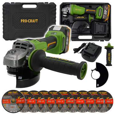 Bruska úhlová Procraft PWA220 + 10x řezný kotouč CD125x1.0b v kovovém boxu  SPWA220/CD125x1.0b